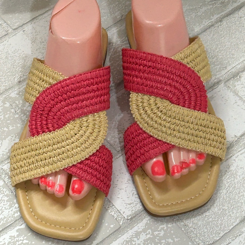 Nine West Red and Tan Woven Sandals